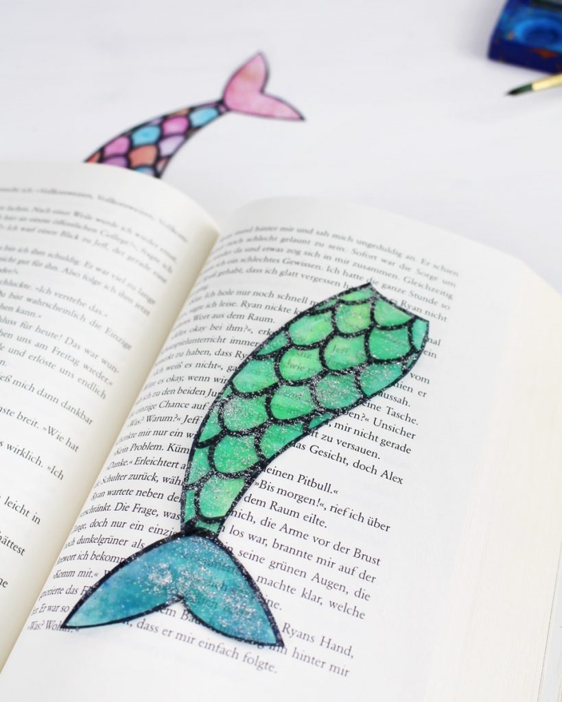 Meerjungfrau Lesezeichen mit Wasserfarben basteln - diy meerjungfrau lesezeichen 13