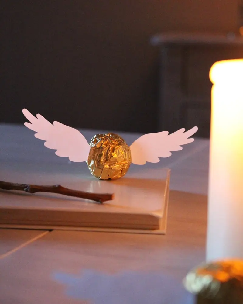 Du wartest noch auf deinen Hogwarts-Brief? Mit meiner magischen Harry Potter Tischdeko bringe ich dich Hogwarts ein Stück näher. Neben einigen bekannten DIYs, wie den schwebenden Kerzen, zeige ich dir ausgefallene Ideen, die deine Tischdeko magisch werden lassen. Passend zu Halloween kannst du die magische Tischdeko direkt umsetzen. Magische DIY Harry Potter Tischdeko - diy schnatz harry potter 3