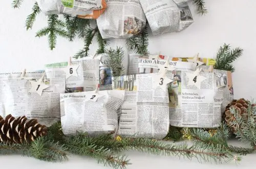 Nachhaltiger DIY Upcycling Adventskalender: DIY Geschenktüten aus Zeitung und Adventskalenderzahlen aus Milchtüten | Tinkerhome - Einfache DIYs für dein Zuhause