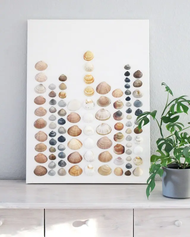 Sammelst du auch so gerne Muscheln? Damit diese nicht einfach in irgendeiner Kiste landen, habe ich ein DIY Bild mit Muscheln für meine Mama gebastelt. Dieses besteht aus Muscheln, die sie viele Jahre gesammelt hat. Das Tolle ist, dass man die Struktur der Muscheln auch nach dem Ansprühen noch erkennt und dadurch auch weiß, welche Muscheln wo gesammelt wurden. Das Bild wurde übrigens direkt zum Eyecatcher und ist allen sofort aufgefallen, obwohl es extra schlicht ist. Mittlerweile habe ich auch ein Muschelbild für uns gebastelt und dieses steht im Sommer bei uns im Wohnzimmer. Allerdings habe ich unser DIY Muschelbild spontan farblich anders gestaltet. Sommerliches DIY Bild mit Muscheln basteln - diy muschel bild basteln 10