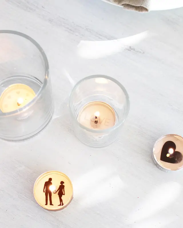 DIY Teelichter mit versteckter Liebesbotschaft