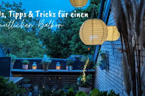 Du möchtest deinen Balkon in eine gemütliche Wohlfühloase verwandeln? Mit ein paar kreativen DIY Ideen ist das ganz einfach! In diesem Beitrag zeige ich dir 6 schöne DIY Balkon Deko Ideen, mit denen du deinen Balkon individuell gestalten kannst. Ob DIY Solarbrunnen, gemütliche Lichter oder ein platzsparendes Hochbeet – hier findest du Inspirationen zum Selbermachen, die nicht nur praktisch, sondern auch wunderschön sind. Lass uns gemeinsam deinen Balkon in ein kleines Paradies verwandeln! DIY Balkondeko - Balkon gemütlich gestalten | Tinkerhome - Einfache DIYs für dein Zuhause