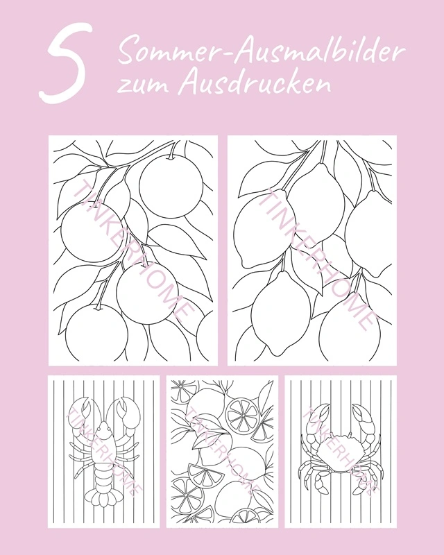 Sommer-Ausmalbilder: Orangen, Zitronen, Hummer und Krebs | Tinkerhome - Einfache DIYs für dein Zuhause