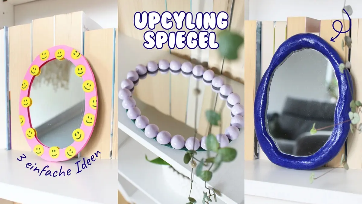Upcycling Spiegel verschönern - 3 einfache Ideen mit Farbe, halben Holzkugeln und Modelliermasse im Dopamin Deko Stil | Tinkerhome - Einfache DIYs für dein Zuhause